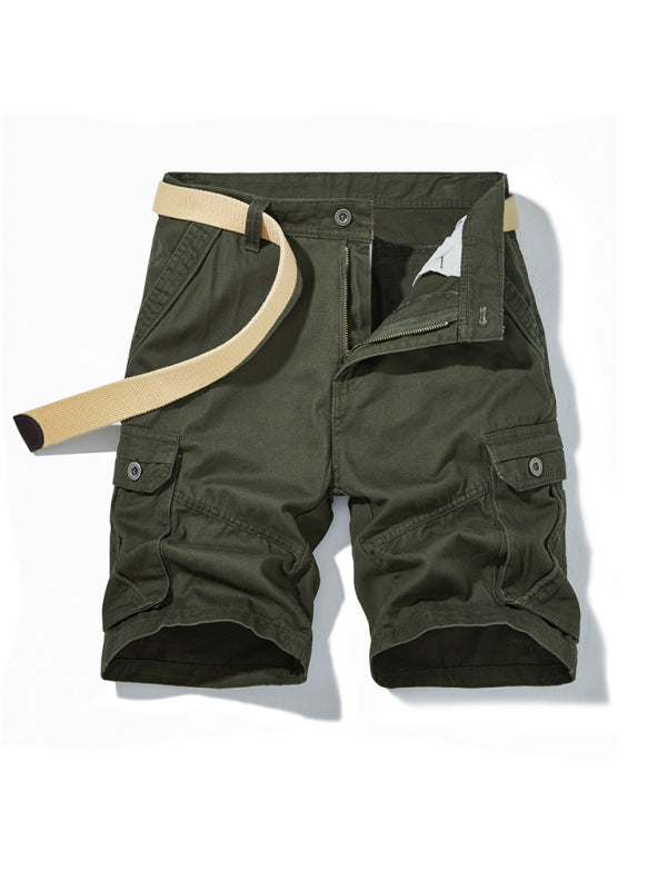 Men's Solid Color Casual Multi-Pocket Cargo Shorts(Without Belt)