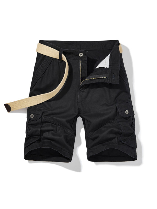 Men's Solid Color Casual Multi-Pocket Cargo Shorts(Without Belt)
