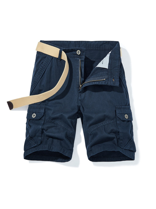 Men's Solid Color Casual Multi-Pocket Cargo Shorts(Without Belt)