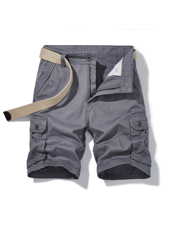 Men's Solid Color Casual Multi-Pocket Cargo Shorts(Without Belt)
