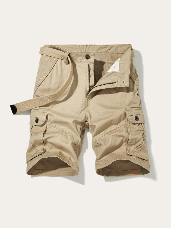 Men's Solid Color Casual Multi-Pocket Cargo Shorts(Without Belt)
