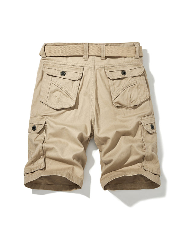 Men's Solid Color Casual Multi-Pocket Cargo Shorts(Without Belt)