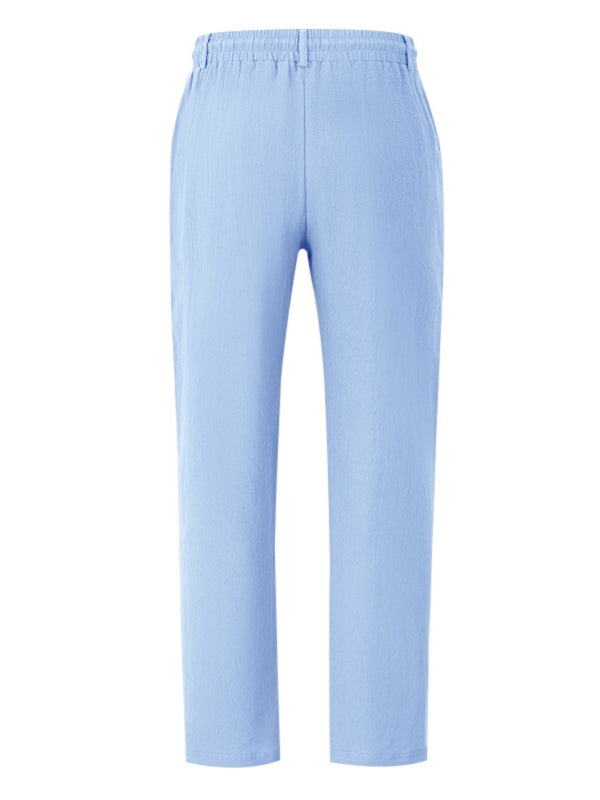 Men's light blue breathable linen loose casual trousers