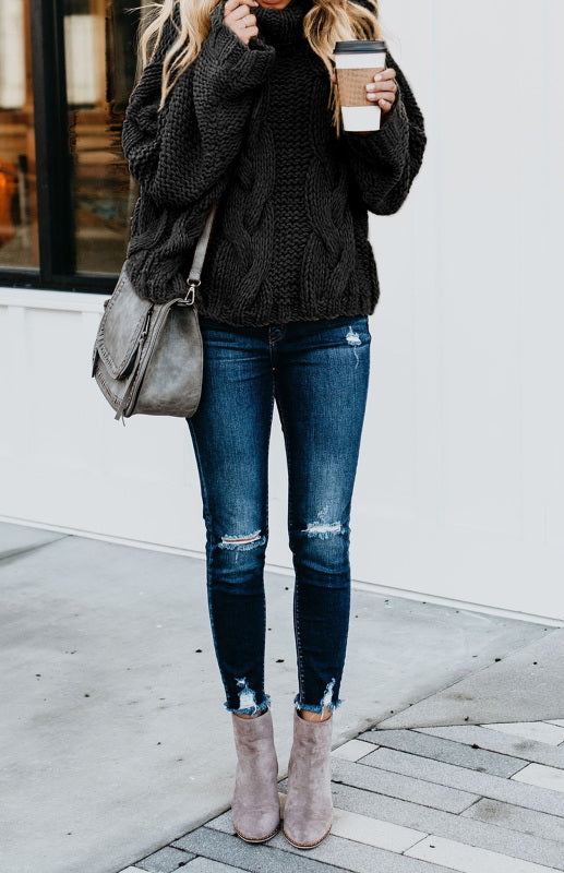 Women's Thick Knit Turtleneck Pullover Sweater