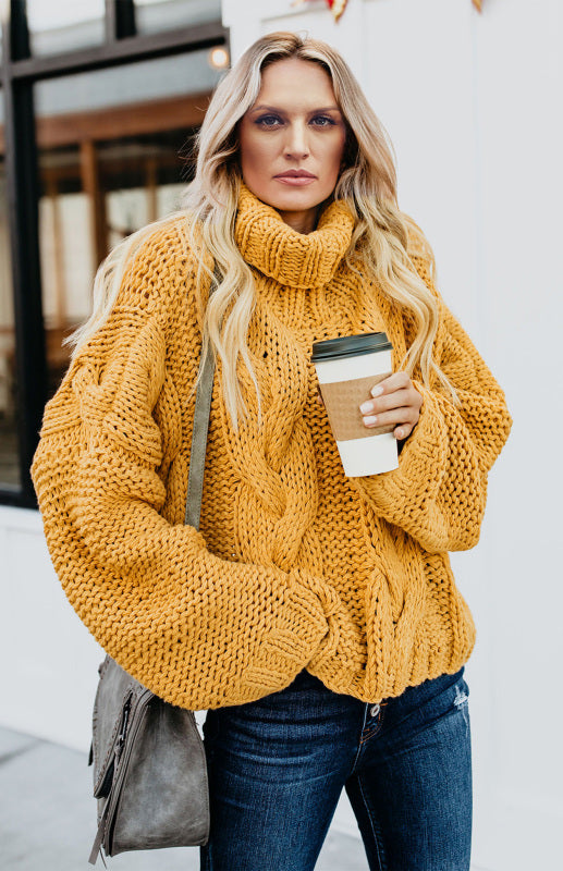 Women's Thick Knit Turtleneck Pullover Sweater