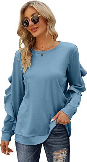 New casual round neck sweater pleated long-sleeved top