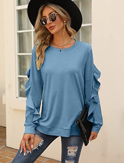 New casual round neck sweater pleated long-sleeved top