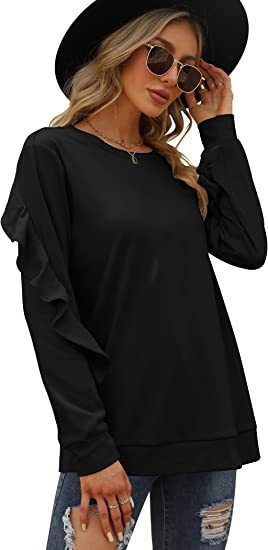 New casual round neck sweater pleated long-sleeved top