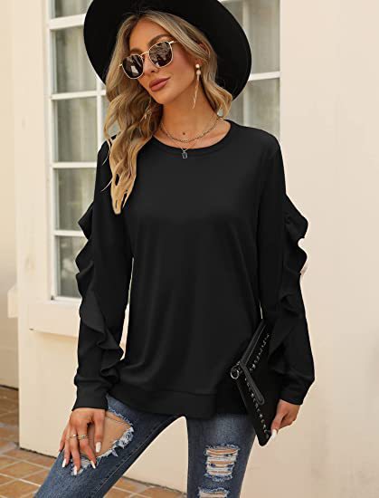 New casual round neck sweater pleated long-sleeved top