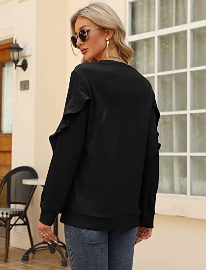 New casual round neck sweater pleated long-sleeved top