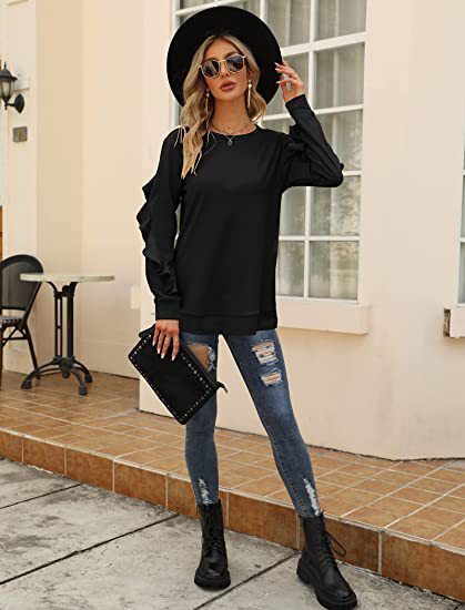 New casual round neck sweater pleated long-sleeved top
