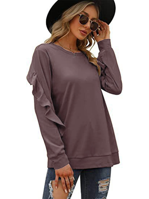 New casual round neck sweater pleated long-sleeved top