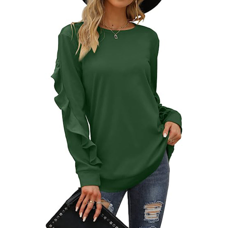 New casual round neck sweater pleated long-sleeved top