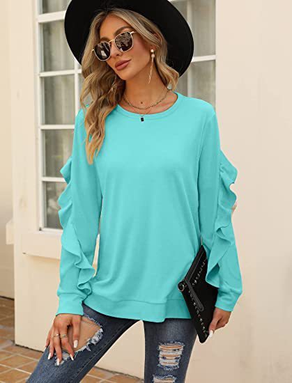 New casual round neck sweater pleated long-sleeved top