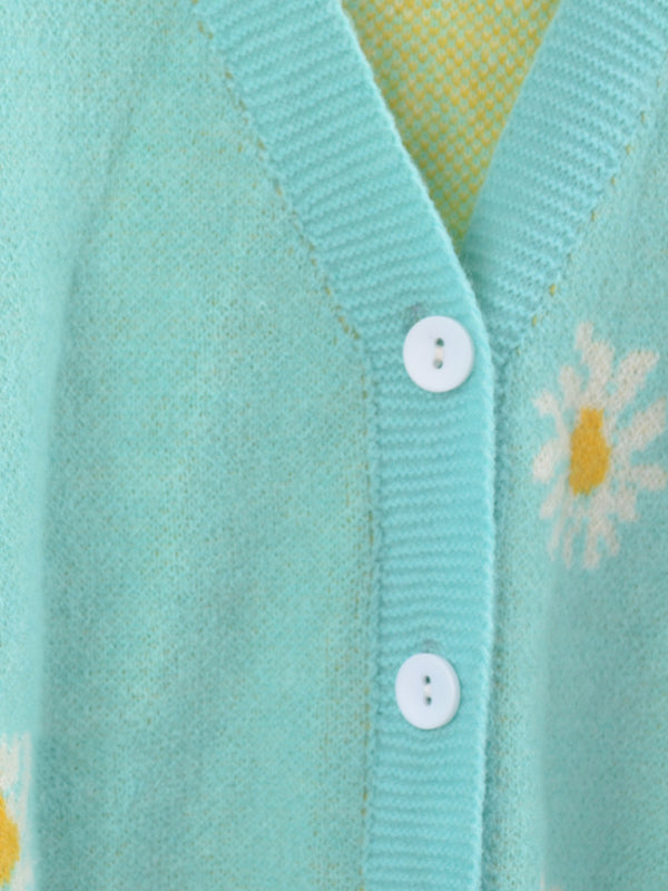 Printed knitted sweater coat sweater cardigan daisy sweater
