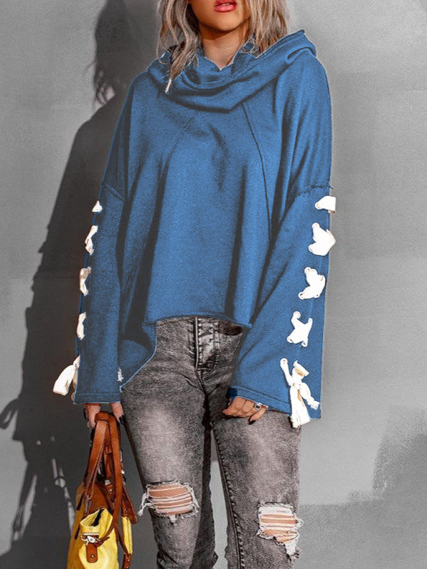 Women's autumn and winter cotton niche design bandage · Oversized hooded pile neck sweater