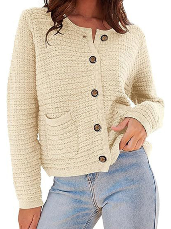 New round neck knitted commuter retro autumn casual cardigan long sleeve women's clothing