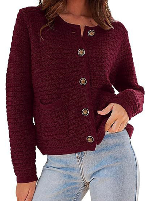 New round neck knitted commuter retro autumn casual cardigan long sleeve women's clothing