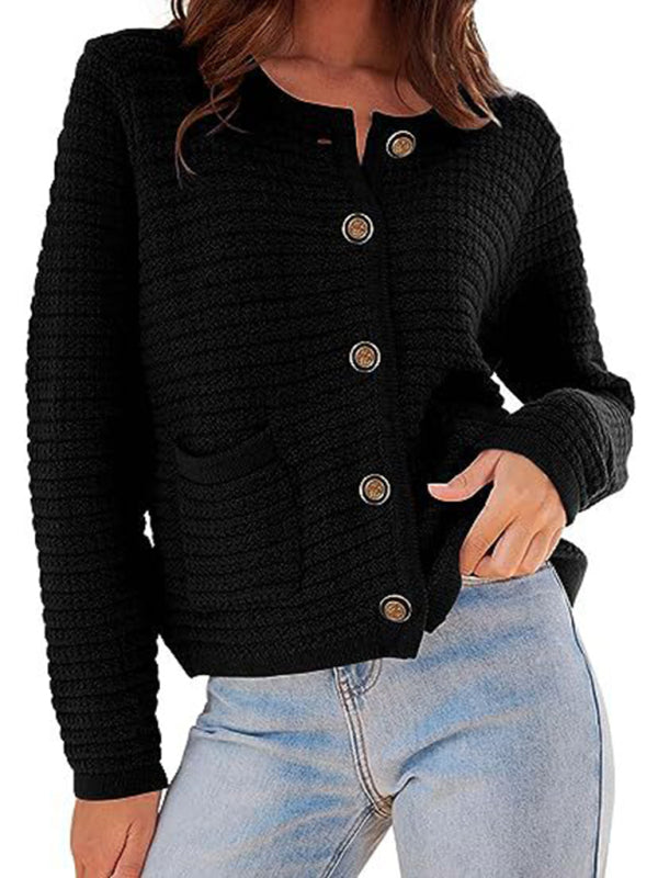 New round neck knitted commuter retro autumn casual cardigan long sleeve women's clothing