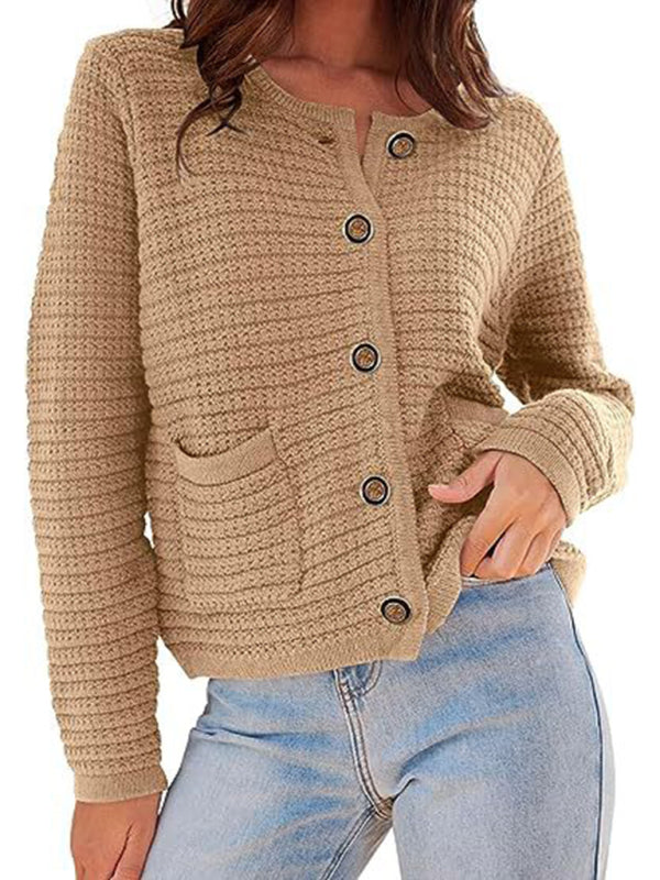 New round neck knitted commuter retro autumn casual cardigan long sleeve women's clothing