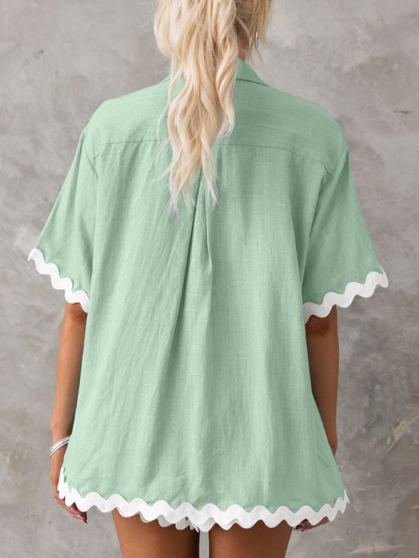 Women's new simple and fashionable short shirt casual suit (excluding inner vest)