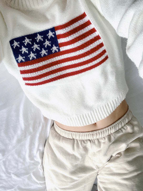 Women's Independence Day American Flag Graphic Pullover Sweater