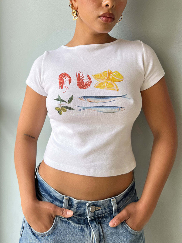 Women's graphic fruit print Y2K short T-shirt