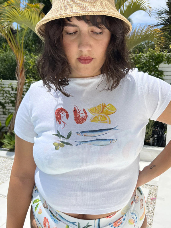 Women's graphic fruit print Y2K short T-shirt
