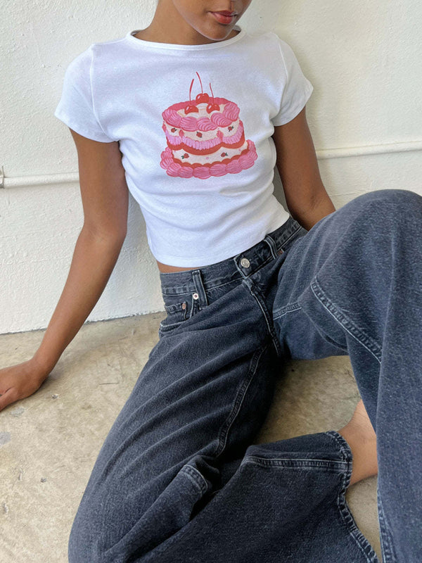 Women's graphic fruit print Y2K short T-shirt