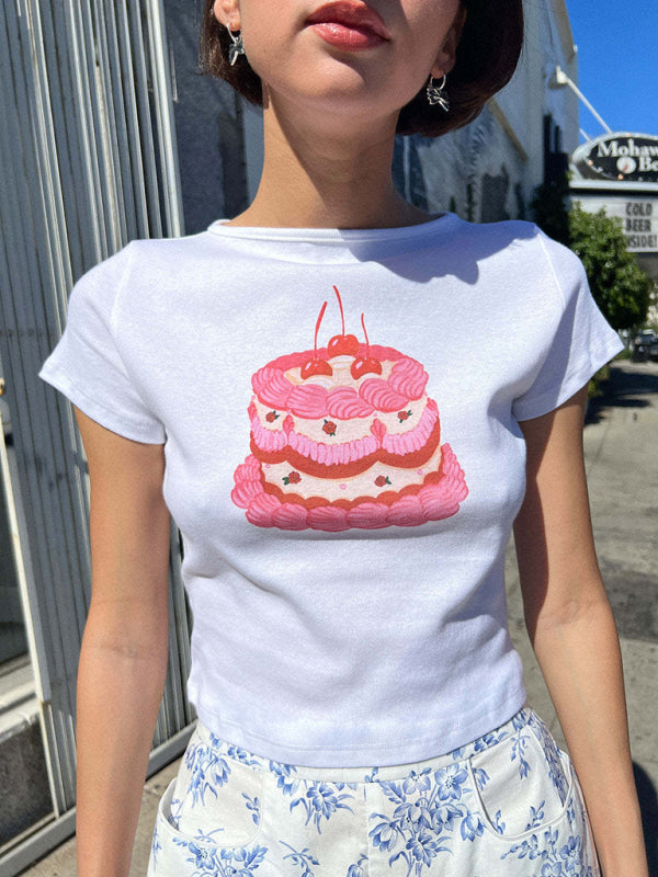 Women's graphic fruit print Y2K short T-shirt