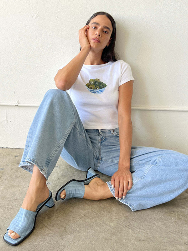 Women's graphic fruit print Y2K short T-shirt