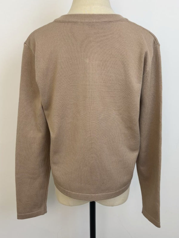 New round neck gold button cardigan sweater color striped knitted outerwear top