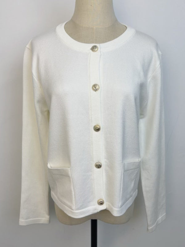 New round neck gold button cardigan sweater color striped knitted outerwear top