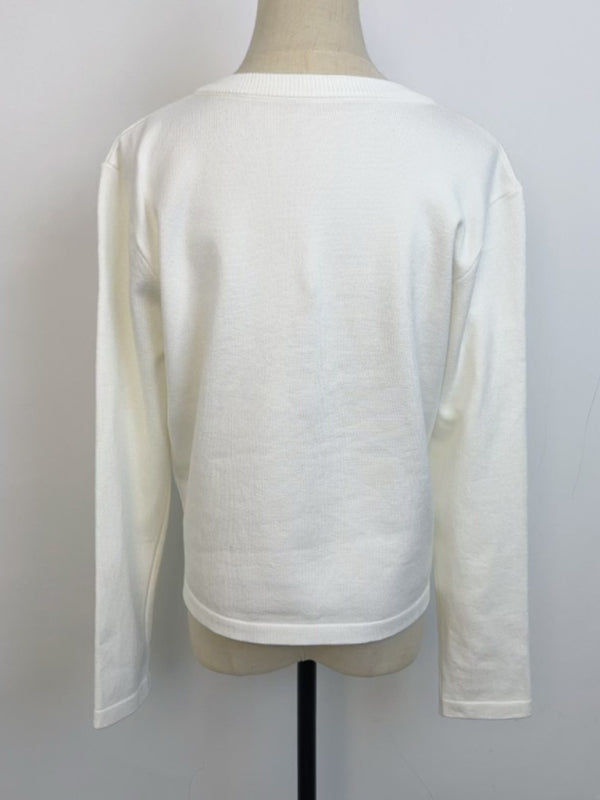 New round neck gold button cardigan sweater color striped knitted outerwear top