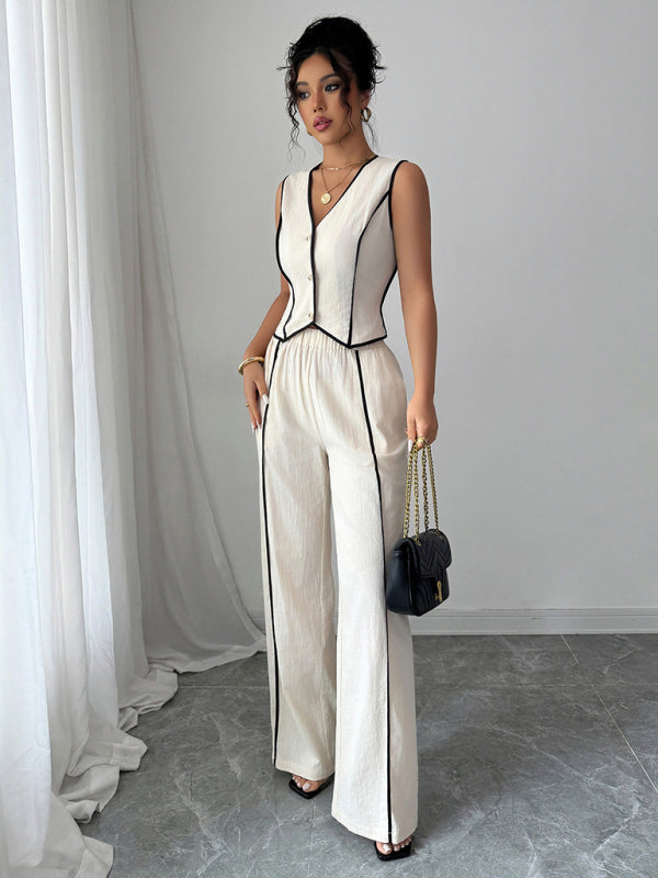 Button vest straight pants suit