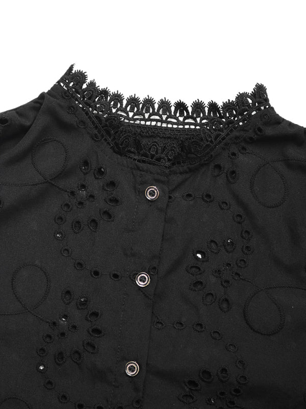 New solid color lace patchwork shirt top