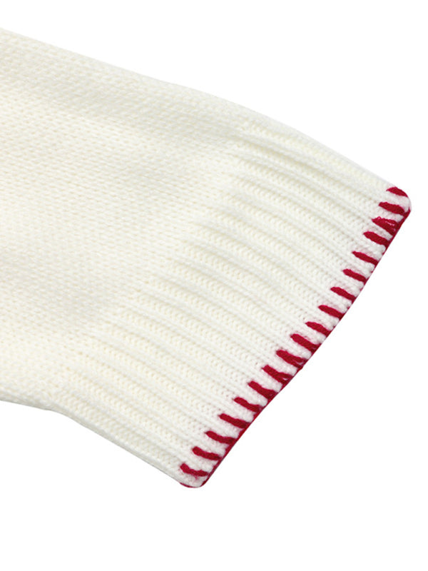 Strawberry Jacquard Sweater Crew Neck Stitched Pullover
