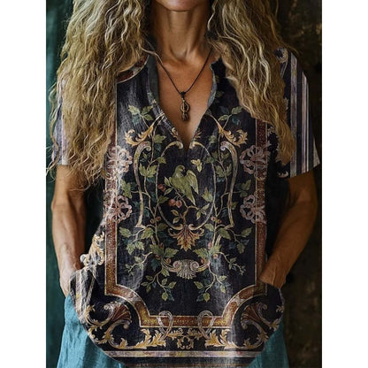 3D Printed Women's Spring And Summer Loose V-neck Short Sleeve Top