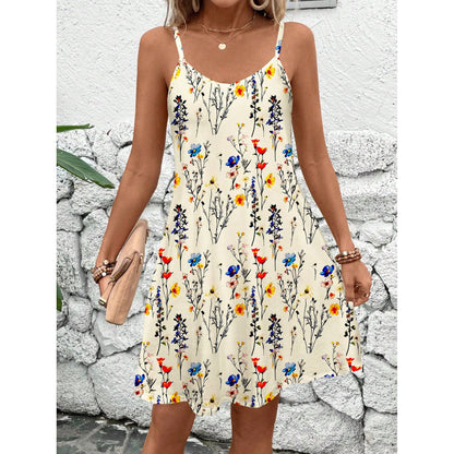 Casual Patchwork Sleeveless Printed Sling Women's Dress