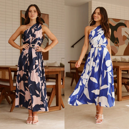 Women's Fashion Printed Shoulder Long Dress