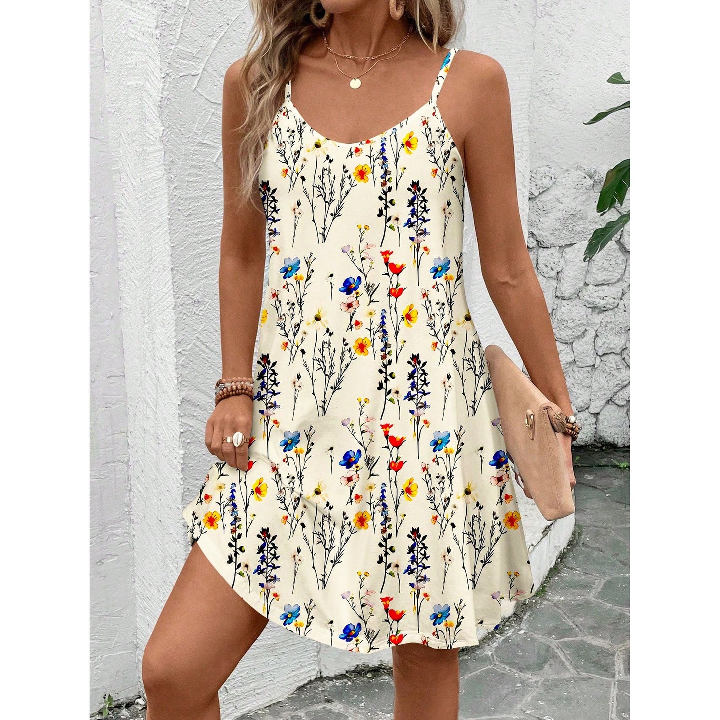 Casual Patchwork Sleeveless Printed Sling Women's Dress