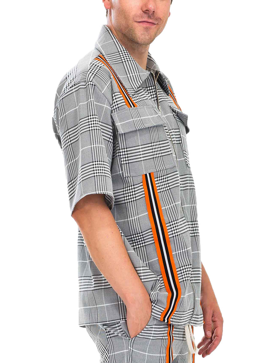 TAPED PLAID ZIP UP SHIRT-1