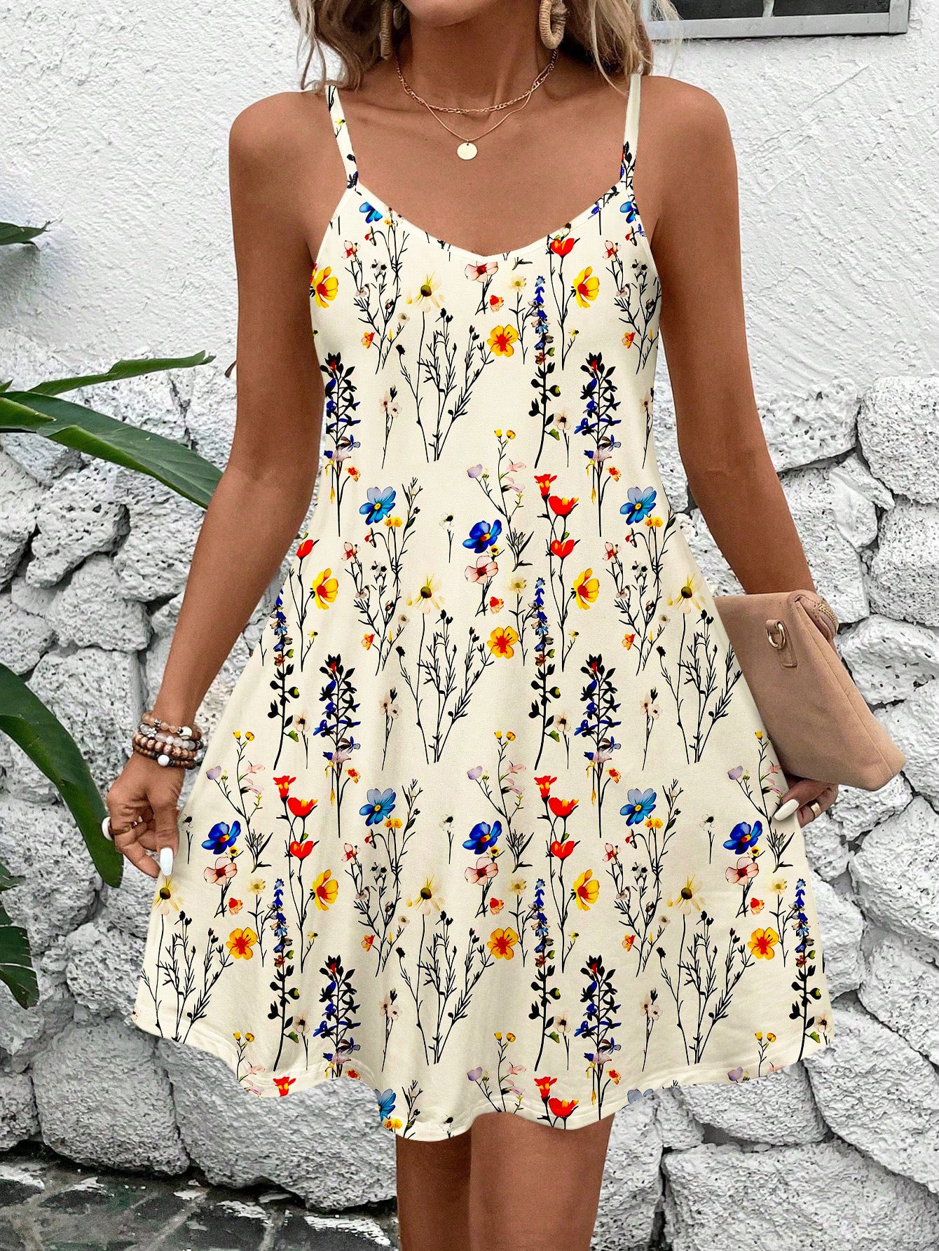 Casual Patchwork Sleeveless Printed Sling Women's Dress