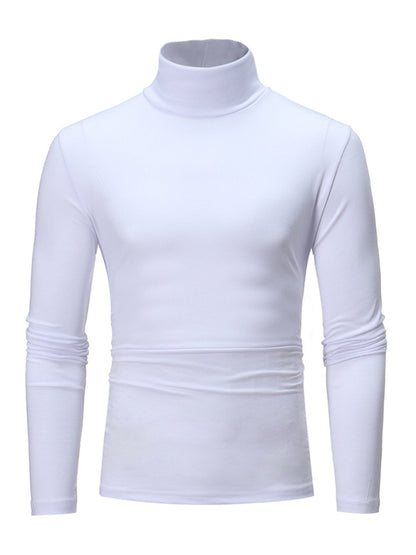 Men's Bottom Shirt Solid Color Casual High Collar Design Long Sleeve T-Shirt