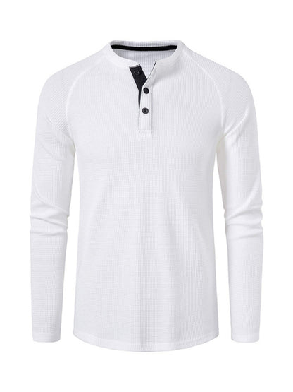 Men's solid-color basic button-down long-sleeve T-shirt