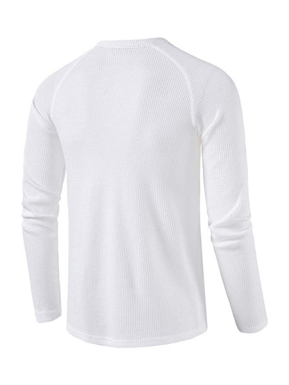 Men's solid-color basic button-down long-sleeve T-shirt