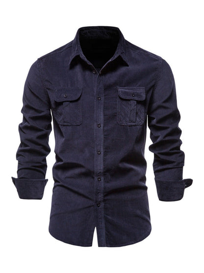 Men's corduroy slim-fit casual long-sleeve shirt