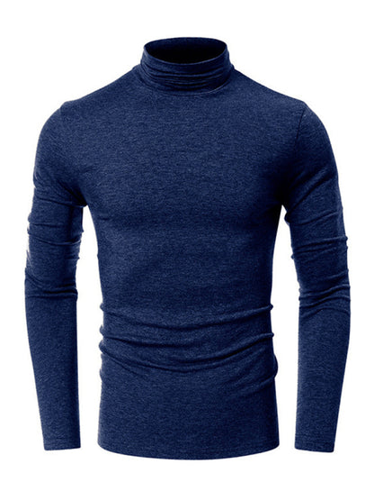 Men's long-sleeved solid color turtleneck bottoming T-shirt top