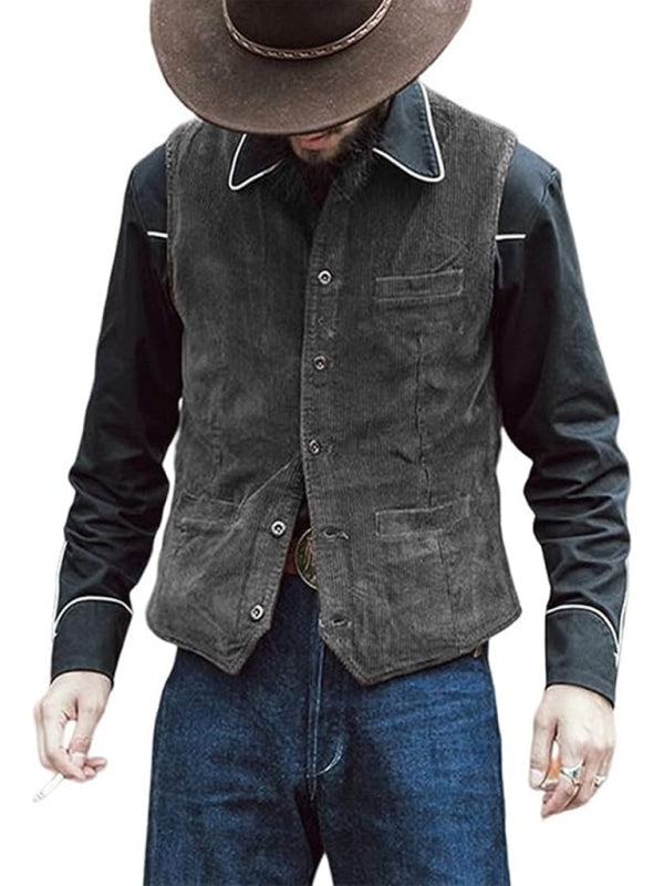 Men's solid color casual vest V-neck slim retro vest