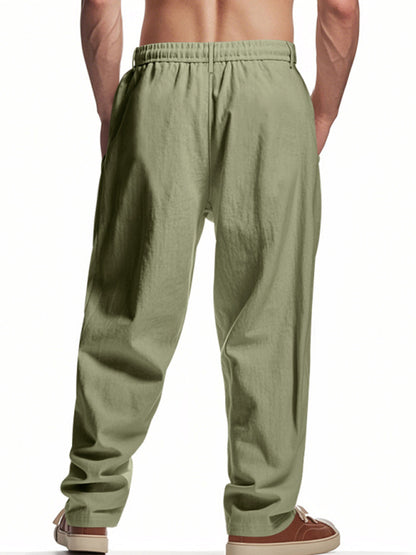 Men's Army Green Breathable Linen Loose Casual Pants